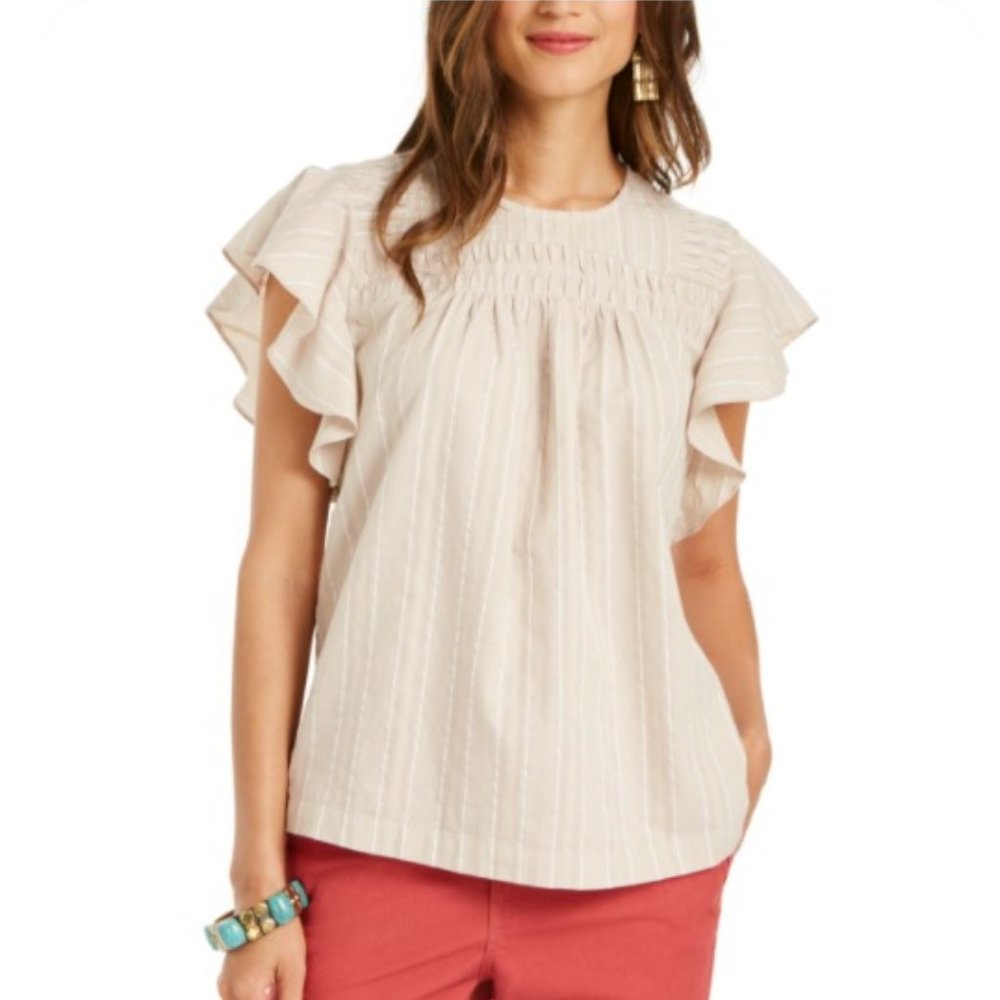 NWT Style Co Striped Flutter-Sleeve Top Sugar Sand